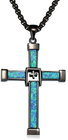 CUOKA MIRACLE Kreuz Halskette 925 Sterling Silber Mädchen Kreuz Anhänger Blau Opal Kette Schmuck Geschenke für Frauen Herren, Punk Geburtstag Schmuck Valentinstag Kreuz Geschenke für Mann Damen