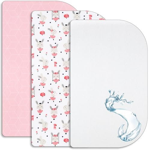 Lovely Hippo 2X Spannbettlaken 50x89 cm Kompatibel mit BabyBay + 1X Matratzenschoner - Spannbettlaken Baby Kompatibel mit Maxi, Boxspring, Comfort, Comfort Plus 100% Baumwolle (Tänzerin Rose, 50x89cm)