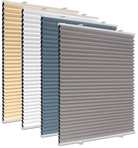 Wabenplissee Plissee ohne Bohren Verdunkelung Klemmfix Thermo Verdunklungsplissee Grau B90 x H130 cm, Thermoplissee ohne Bohren für Fenster, Sonnen, Sicht & Schallschutz Wärmeisolierung