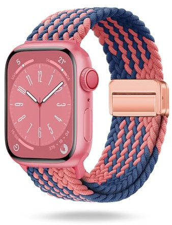 ONEFLOW Casual Loop Kompatibel mit Apple Watch Ultra 1 (49mm) Geflochtenes Armband Elastisch, Textil iWatch Armbänder Damen Herren, Sport Nylon Stoff Band Verschluss Magnetisch, Blau Rosa