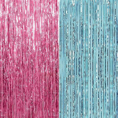 DABAOOU 2 decorazioni per feste di genere per ragazzi o ragazze, rosa e blu, glitterate, per feste, sfondo, frange, tende, decorazioni