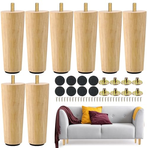 Maitys 8 Pcs 6 Inch Round Solid Wood Furniture Legs Furniture Wooden Replacement Chair Feet Dresser Sofa Couch Legs Table Cabinet Footstool DIY Projects for Home(Wood,8)