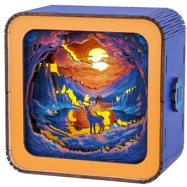 3D Puzzle Nachtlicht Erwachsene, (Waldfantasie - Hirsch) 3D Holzpuzzle Erwachsene Nachtlicht Home Décor, 3D Holzpuzzle Night Light, 3D Puzzle Holz Nachttischlampe Geschenk für Freunde