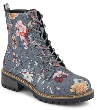 Pavers Wide Fit Lace Up Ankle Boots - Grey Floral Size 4
