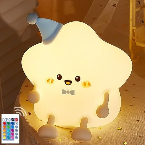 Nachtlicht Kinder Warmweiß 7 Farben Touch-Steuerung Silikon Nachtlicht Baby mit 3 dimmbaren Stufen USB Wiederaufladbar nachttischlampe Stern Nachtlicht Kinder Schlafzimmer Cute Dekor Kinder Geschenke