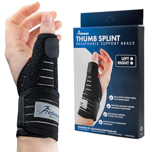 Actesso Férula de neopreno para pulgar – Férula para pulgar en talla única para alivio de la tendinitis, artrosis, pulgares (negro, transpirable, talla única, izquierda)