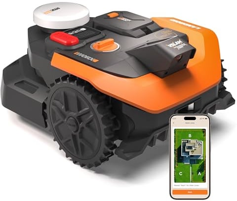 Worx Landroid Vision Cloud WR303E Robot rasaerba, senza filo perimetrale, per 300 m² (evitamento ostacoli AI, navigazione cloud VSLAM + RTK, mappatura automatica, controllo tramite App)