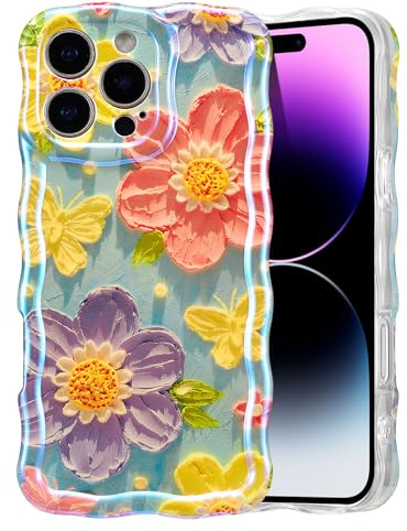 EYZUTAK Case for iPhone 14 Pro Max, Colorful Oil Painting Butterfly Flower