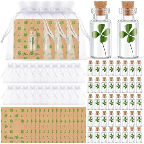 Jetec 48 Sets Glücksklee Kleeblatt Echtes Vierblättriges Im Glas | Echtes Vierblättriges Kleeblatt, Viel Glück, Prüfung Bestanden, Wunscherfüller, Kleine Geschenke für Kollegen, Lehrer