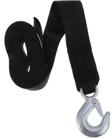 GARVALON Robuster Seilwindengurt 1,5 Tonnen Zugkraft mit Haken 4,7cm Breite Polyester Zugband Schwarz mit Sicherem Stahlhaken für Abschleppen und Seilwinde