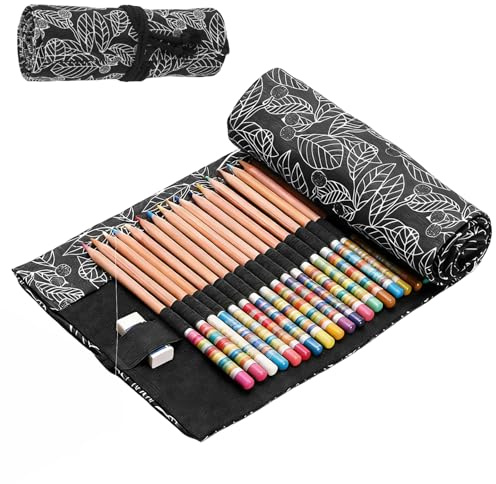 Fyrdm Leinwand Stifterolle, 72 Löcher Leinwand Pencil Wrap, Federmäppchen | Rollmäppchen, Waschbar, für Aquarellstifte, Buntstifte, Schminkstifte, Künstler, Kunststudenten Skizze Zeichnung