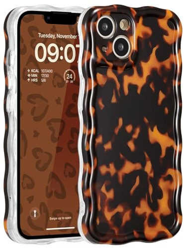 ZCDAYE for iPhone 15 Case Wavy Edge Phone Case Amber Leopard Print | Cute Pretty Aethetic Pattern Printed Women Girly Cases, Full Camera Protection, Comfy Soft Phone Cover for iPhone 15