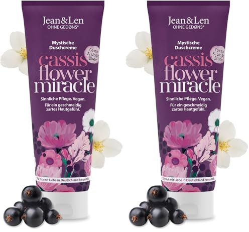 Jean & Len Mystische Duschcreme Cassis & Weiße Blüte, vegan, 250 ml | reinigt die Haut sanft und schonend, für trockene Haut, sinnlicher Duft nach Cassis und Jasminblüte, ohne Parabene & Silikone
