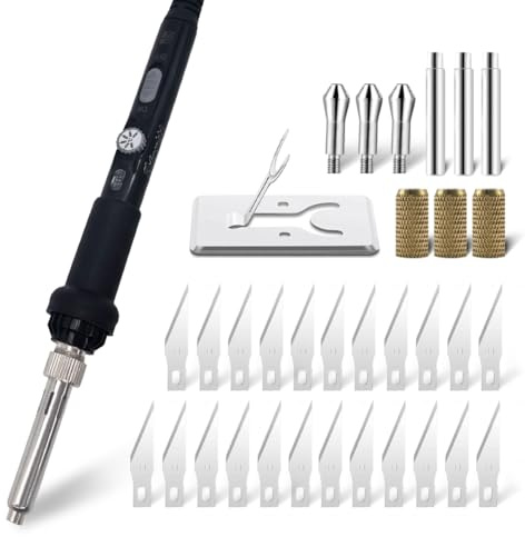 Afantti 31 Pezzi Kit di Utensili per Taglierina a Coltello Caldo Elettrico | 23 Lame | Temperatura Regolabile | 3 Manicotti Mandrino | per Schiuma Plastica Tessuto Corda Artigianato Intaglio