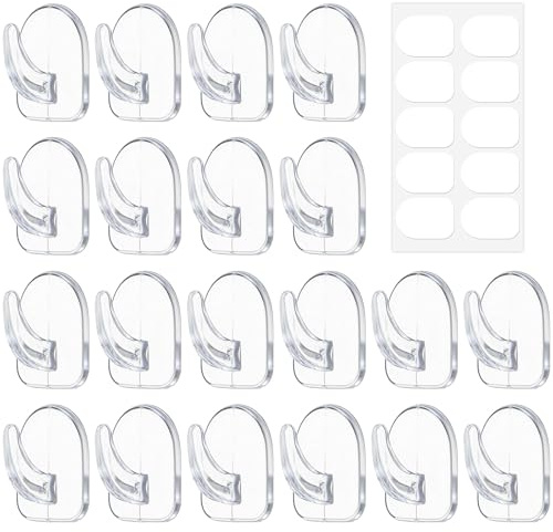 Alrhso 20 Pcs Traceless Clear Hooks with 20 Pcs Glue Small Acrylic Sticky Hooks No Damage Reusable Self-Adhesive Wall Hook for Kitchen Bathroom Bedroom Office
