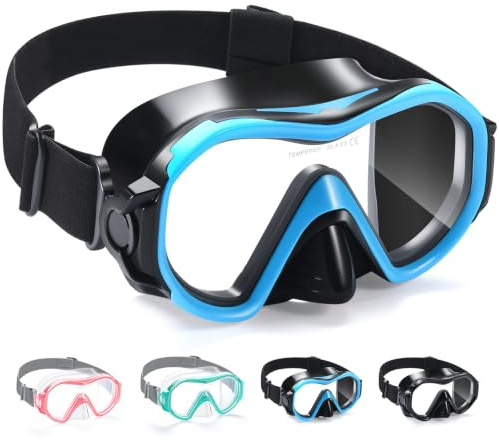Supertrip Taucherbrille Erwachsene mit Nasenschutz Herren Damen Jugendliche | verstellbarem Stoffband,180° Panorama HD Tempered Glas, Schwimmbrille, Schnorchelmaske, Tauchmaske