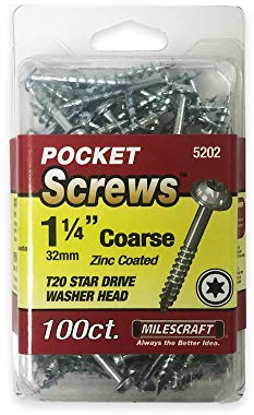 Milescraft 5202 Wood Pocket Hole Screws - #7 x 1-1/4 Washer Head with Coarse Thread (100pc.), Torx Drive Self-Tapping, For Indoor Use