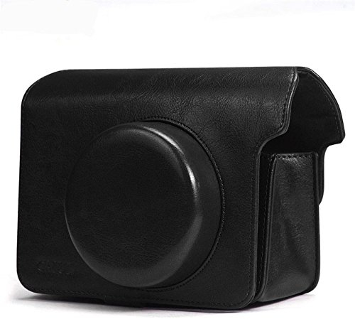 Étui en cuir synthétique avec bandoulière pour appareil photo Fujifilm Polaroid Instax Wide 300 Noir
