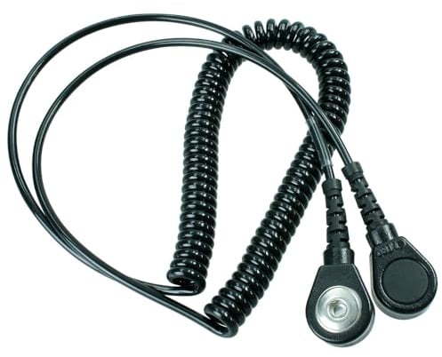 WETEC Mini-Spiralkabel, ESD, 3/10 mm Druckknopf (Verbindungskabel Erdungsleitung) typischer Widerstand: 10^6 Ohm/Sicherheitswiderstand: 2 x 1 MOhm/Farbe: schwarz/Länge: 1,8 m