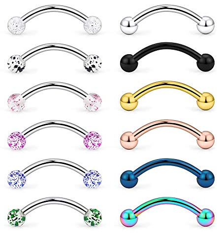 Longita 14G Rook Piercing Chirurgenstahl Damen Herren Septum Piercing Augenbrauenpiercing Helix Daith Tragus Ohr Piercing Curved Barbell Piercing Schmuck 12 Stück