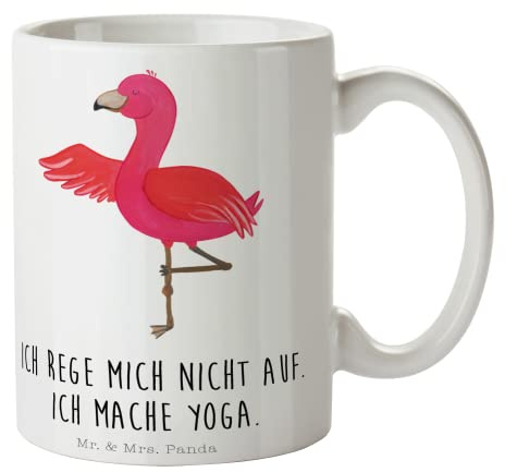 Mr. & Mrs. Panda Tasse Flamingo Yoga - Geschenk, Teebecher, Namaste, Büro Tasse, Aufregen, Tasse Sprüche, Achtsamkeit, Tasse bedrucken, Teetasse,