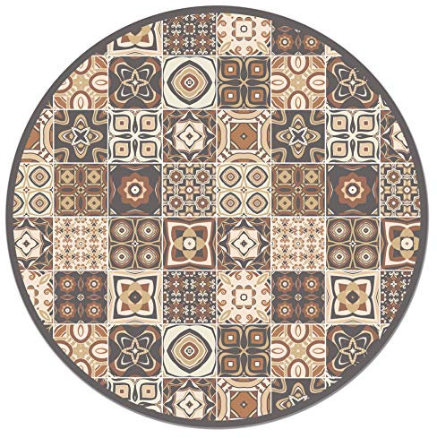 Panorama Tapis Vinyle - Modèle Carreaux Ciments Marron 3 Rond 100x100 cm - Différentes Tailles - Deco Maison, Cuisine, Chambre et Exterieur