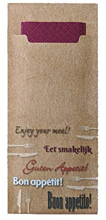 520 Bestecktaschen Serviettentaschen Sacchettos Hartpapier 85x200mm Havanna braun Guten Appetit inklusive Serviette Bordeaux 40x40cm 2lg