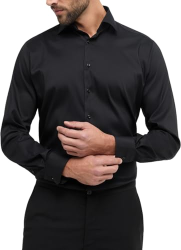ETERNA Langarm Hemd Modern Fit, Performance Shirt Stretch, unifarben (schwarz, W42 Langarm)