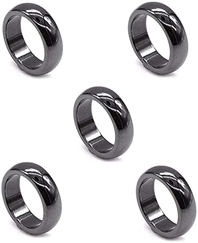 Yeehliny 5 Stück Hämatitringe für Männer Frauen, Stone Magnetische Angst Balance Wurzel Chakra Echte Hämatit Ringe, Angst Gleichgewicht Wurzel Chakra Aabsorbiert Negative Energie (Arc 16mm)