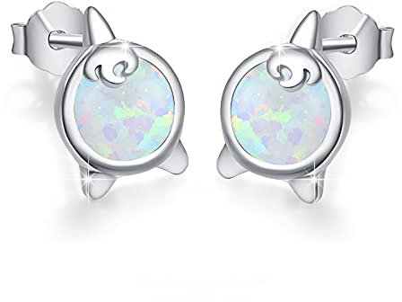 Einhorn Ohrringe Mädchen,Opal Ohrringe, 925 Sterling Silber Einhorn Ohrstecker Niedliche Tier Ohrringe Opal Schmuck Geschenke Weihnachts Hypoallergen für Damen Kinder Tochter