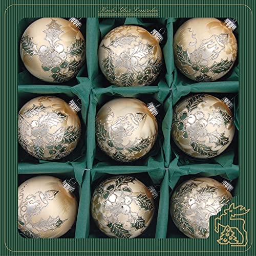 Krebs Glas Lauscha - Weihnachtsdekoration/Christbaumschmuck aus Glas - Weihnachtskugeln - Farbe: Eislack Gold - 9 Stück - Größe: ca. 8 cm
