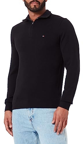 Tommy Hilfiger Herren PIMA ORG CTN Cashmere Zip Mock MW0MW28049 Halbzip-Sweater, Schwarz (Black), XXL