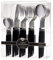 Decor Decorline - Ensemble de couverts réutilisables en plastique robuste - 40 pièces - Avec 16 fourchettes, 8 couteaux, 8 cuillères et 8 cuillères à dessert - Noble - Haut: Argent - Poigné: Noir