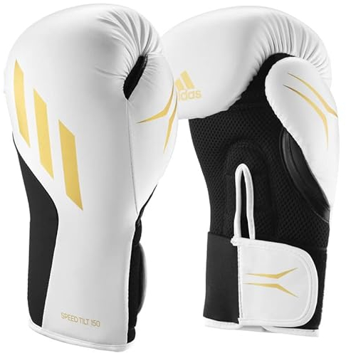 adidas Speed TILT 150 – mit Neuer Neigetechnologie – für Männer, Frauen, Unisex – für Boxen, Boxsack, Kickboxen, MMA und Training (Weiß/Gold/Schwarz, 340 g)