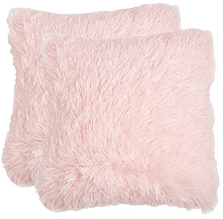 Sienna Lot de 2 Grandes Housses de Coussin pelucheuses et pelucheuses pour Salon, lit, canapé, Chambre à Coucher - 140 x 140 cm - Rose