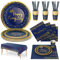Nkaiso 126pcs Bleumarine Or Party Vaisselle,Happy Everyday Decoration fête Anniversaire Kit,Papier Assiette Papier Tasse Serviette Pailles Nappe,en Mariages Baby Shower Noël, 25 invités