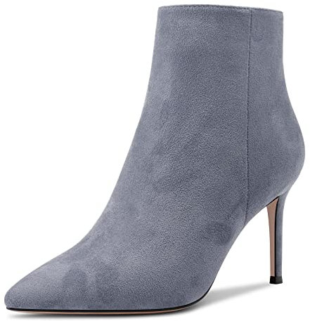 Aachcol Donna Stivaletti Chiusa a Punta Slip-on Spillo Alto High Tacco Heel Scamosciato Cerniera Grigio 8.5 CM 40 EU