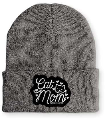 tshirtladen Cat Mom Katzenmama Statement Spruchmütze Beanie Mütze für Damen und Herren, Farbe: Grau