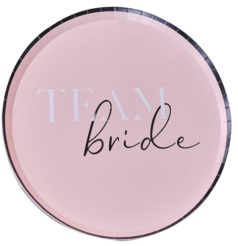 Ginger Ray Team Bride Eco-Friendly Hen Party Paper Plates Pack of 8, Black, Pink, 25 Centimeters