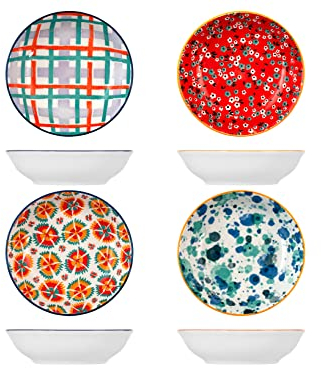 H&H Mix&Match Lot de 8 assiettes en porcelaine, 14 x 3,5 cm, couleur, été