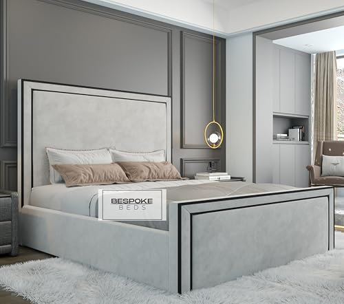 Fabric Upholstered Bed Frame, Ottoman Storage Bed Frame, Plush Velvet Bed Frame With Black Thread, Double King,Super King Bed Frames (Cream Naple, 5FT King Size)