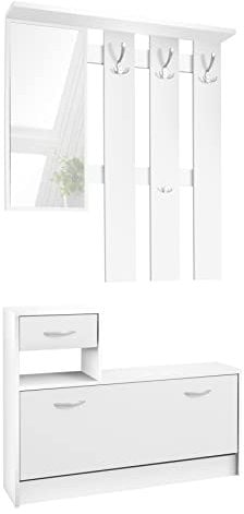 AVANTI TRENDSTORE - Rudolf - Guardaroba da Ingresso con Specchio, 3 Ganci appendiabito e Comoda scarpiera. Disponibile in diversi colori (Bianco)