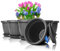 BigDean 6X Blumentopf mit Untersetzer rund ø33xH25 cm anthrazit - wetterfester Pflanzkübel - Wasserablauf UV-beständig aus bruchsicherem Kunststoff - Innen + Außen geeignet - Made in Europe
