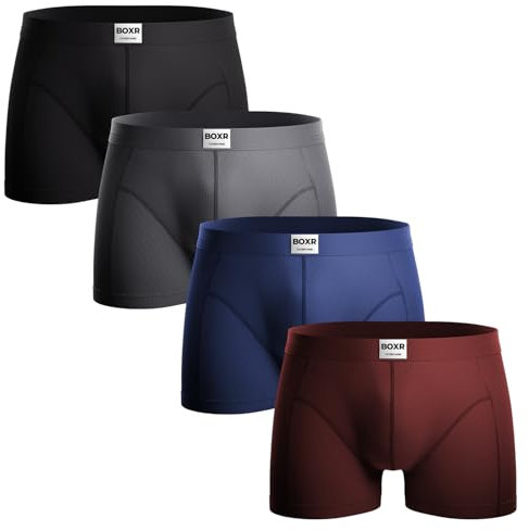 BOXR Boxer Homme en Bambou Lot de 4 – Respirant & Ultra Doux, Coupe Parfaite, Confortable & Élastique, Le Classique Calecon Homme, sous-vêtements pour Le Quotidien & Le Sport (Tailles S–3XL)