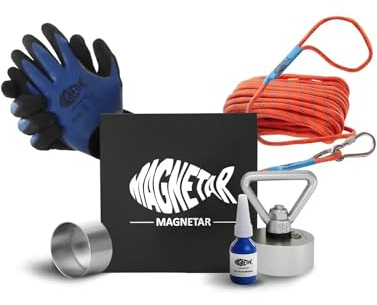 Magnetar - Magnetfischen Set - Allround 280kg Bergemagnet - Magnetangel Paket mit Haken/Seil/Handschuhen/Schutzhülle/Kleber - 360 Angelmagnet zum Magnet fischen