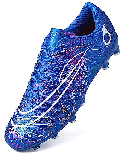 Dhinash Boys' Football Boots Kids Astro Turf Trainers Spikes Football Shoes Girls Cleats Soccer Shoes Junior Sports Shoes Outdoor Athletic Sneakers Unisex Blue 12UK