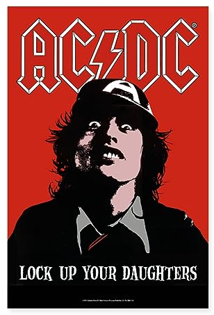 Spreadshirt AC/DC Logo Angus Young Lock Up Your Daughters Poster 60x90 cm, One size, Weiß