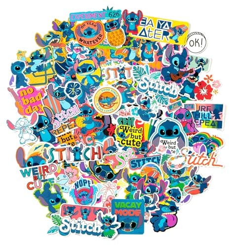 Fashion Angels Disney's Stitch Vinyl Sticker Pack - Includes 100 Large Stitch Stickers - Water Resistant Stickers - Weird But Cute - Accessorize Notebooks, Journals & More - Multi