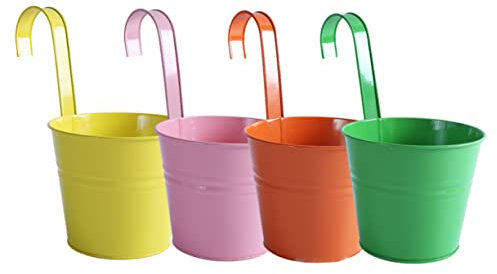 STOBAZA 4pièces Pots De Fleurs Suspendus Fer De Seaux Décoratifs Multicolores pour Jardinage Et Décoration Intérieure Extérieure Design Rétro Élégant avec Drainage Intégré
