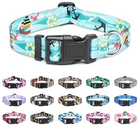 Mercano Hundehalsband Verstellbares, Weich Nylon Komfort & Robuster Gemustertes Hunde Halsband für Kleine Mittlere Große Hunde Welpen Katzen (L, Segeln)
